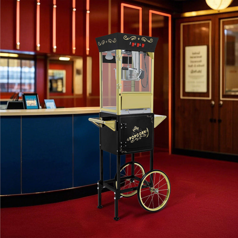 Premium 12OZ Stainless Steel Vintage Popcorn Machine Cart With Wheels (SAK51539) SAKSBY - Lifestyle in Theatre View