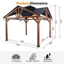 [12X12FT] Alora Premium Outdoor Cedar Wood Hardtop Gazebo With Galvanized Steel Roof (SAK31864) - Saksby Wholesale - Dimensions View
