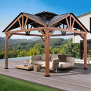 [12X12FT] Alora Premium Outdoor Cedar Wood Hardtop Gazebo With Galvanized Steel Roof (SAK31864) - Saksby Wholesale - Full Outdoor View