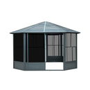 [12X12FT] Large Octagonal Sunroom Solarium With Lockable Sliding Doors And Galvanized Steel Sloping Roof (SAK47843) - Saksby Wholesale - Front View