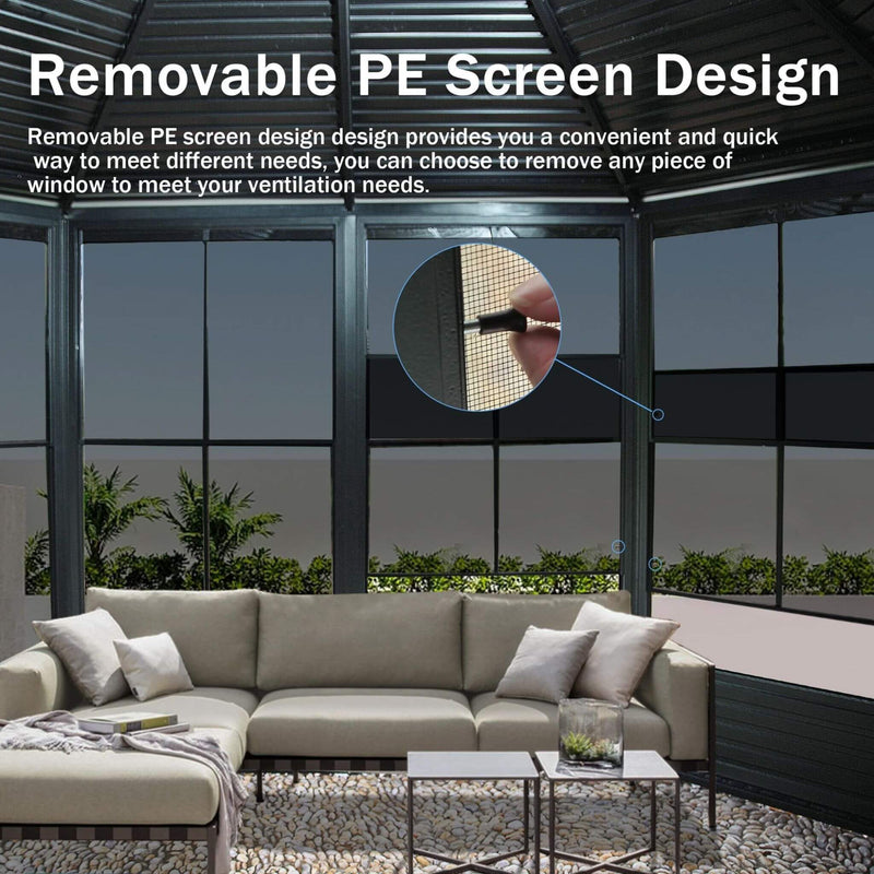 [12X12FT] Large Octagonal Sunroom Solarium With Lockable Sliding Doors And Galvanized Steel Sloping Roof (SAK47843) - Saksby Wholesale - Screen Design