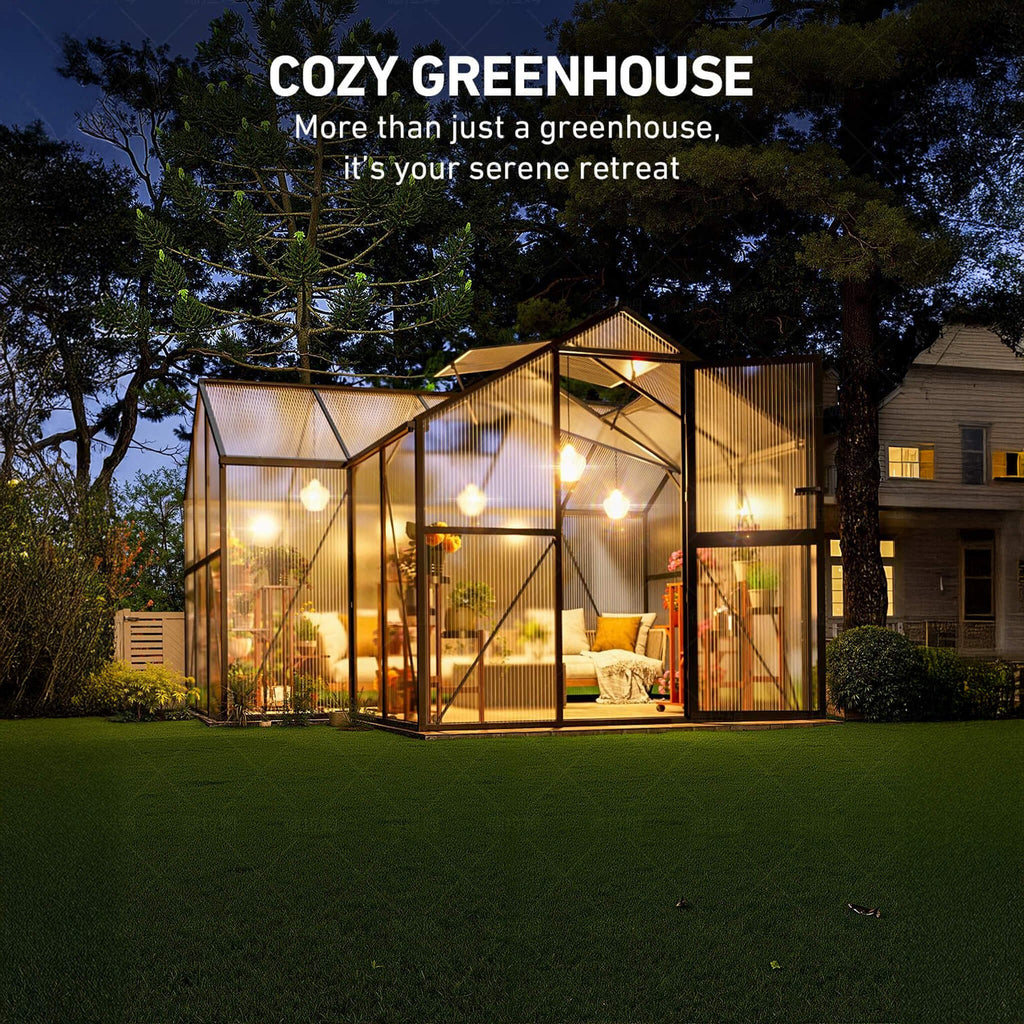 [12X12FT] Premium T-Shape Polycarbonate Greenhouse With UV Protection And Aluminum Frame (SAK27460)