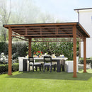 [12x14] Heavy Duty Outdoor Hardtop Wood Frame Gazebo Canopy With Metal Roof & Curtains (SAK43625)