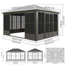 [12X14FT] All-Weather Outdoor Aluminum Sunroom With Galvanized Steel Hardtop Sloping Roof, Lockable Doors, And Moveable PC Screens SAK76831 - Saksby Wholesale - Dimensions