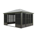 [12X14FT] All-Weather Outdoor Aluminum Sunroom With Galvanized Steel Hardtop Sloping Roof, Lockable Doors, And Moveable PC Screens SAK76831 - Saksby Wholesale - Sunroom In White Background