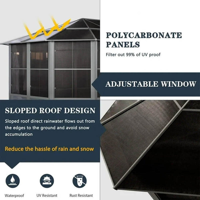 [12x15FT] Extra Large Premium Outdoor All-Season Polycarbonate Hardtop Solarium Sunroom With Sliding Doors (SAK69584)