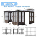 [12x16FT] Extra Large All-Season Outdoor Wall-Mounted Sunroom Solarium With Detachable Polycarbonate Windows And Lockable Sliding Doors (SAK97835) - Saksby Wholesale - Product Dimensions