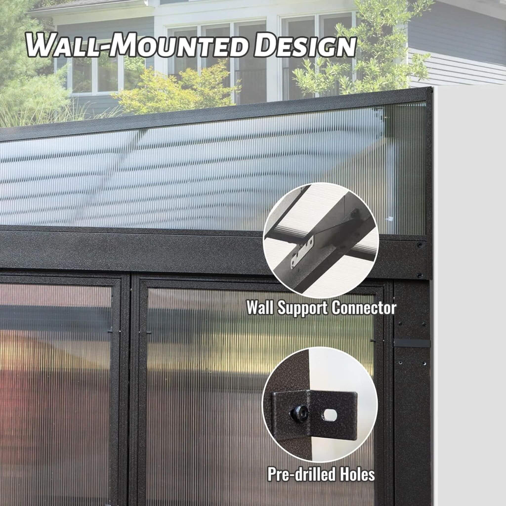 [12x16FT] Extra Large All-Season Outdoor Wall-Mounted Sunroom Solarium With Detachable Polycarbonate Windows And Lockable Sliding Doors (SAK97835) - Saksby Wholesale - Wall Mounted Design