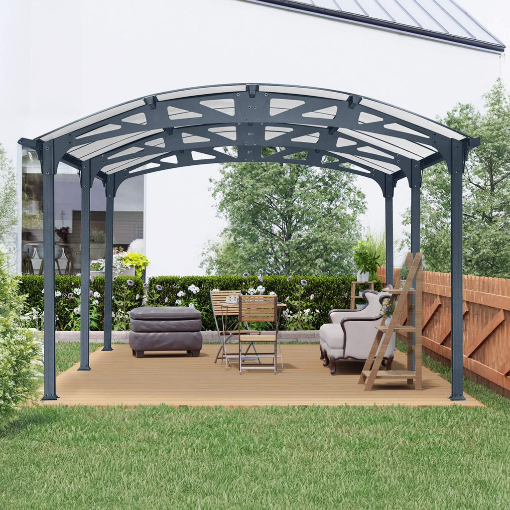 [12X16FT] Large Outdoor Aluminum Arch Carport With Polycarbonate Panels (SAK65820) - Saksby Wholesale - Outdoor Lifestyle