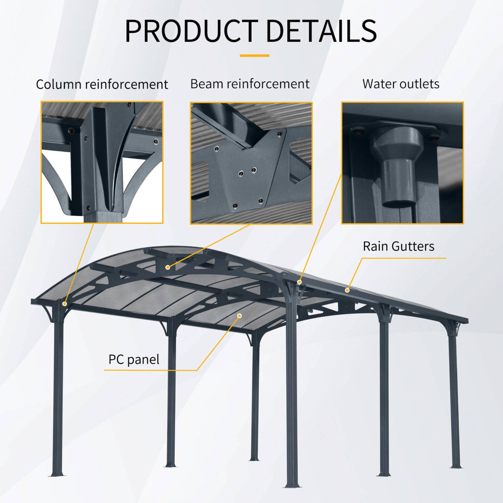 [12X16FT] Large Outdoor Aluminum Arch Carport With Polycarbonate Panels (SAK65820) - Saksby Wholesale - Product Details