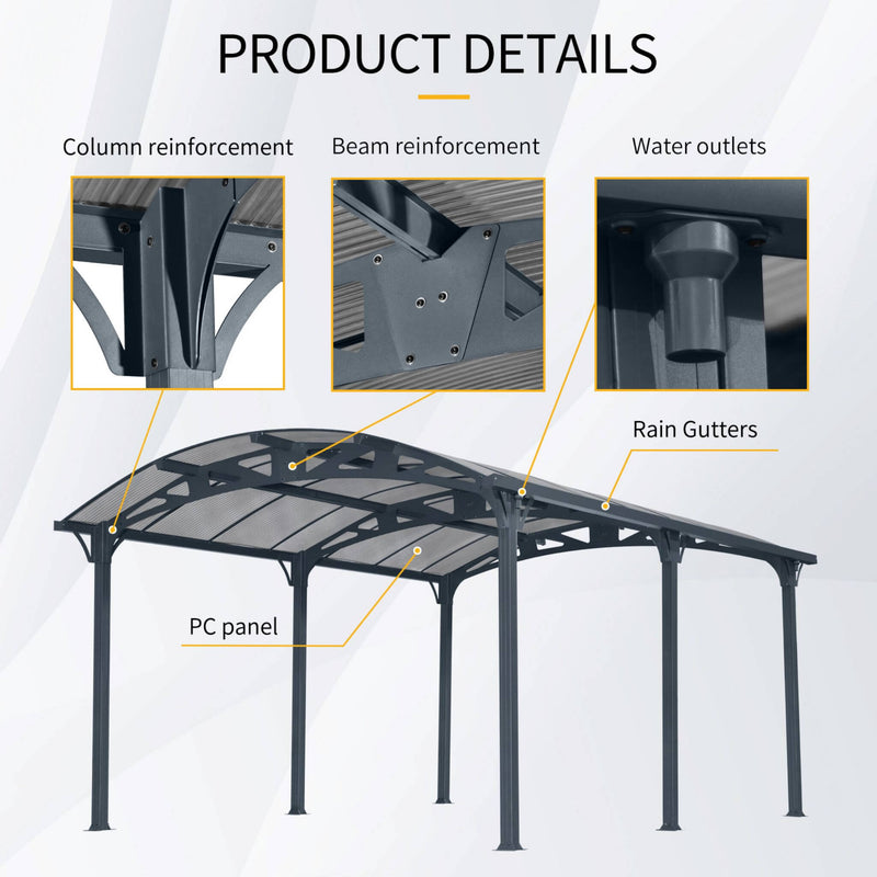 [12X16FT] Large Outdoor Aluminum Arch Carport With Polycarbonate Panels (SAK65820) - Saksby Wholesale - Product Details