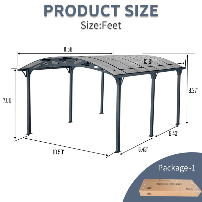 [12X16FT] Large Outdoor Aluminum Arch Carport With Polycarbonate Panels (SAK65820) - Saksby Wholesale - Product Size Feet