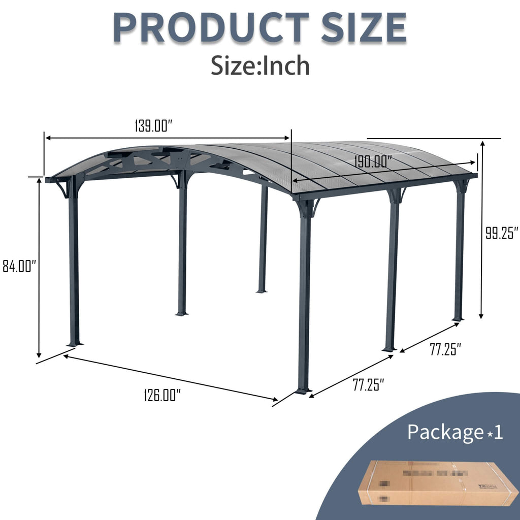 [12X16FT] Large Outdoor Aluminum Arch Carport With Polycarbonate Panels (SAK65820) - Saksby Wholesale - Product Size Inch