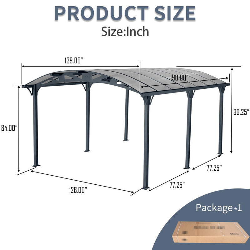 [12X16FT] Large Outdoor Aluminum Arch Carport With Polycarbonate Panels (SAK65820) - Saksby Wholesale - Product Size Inch