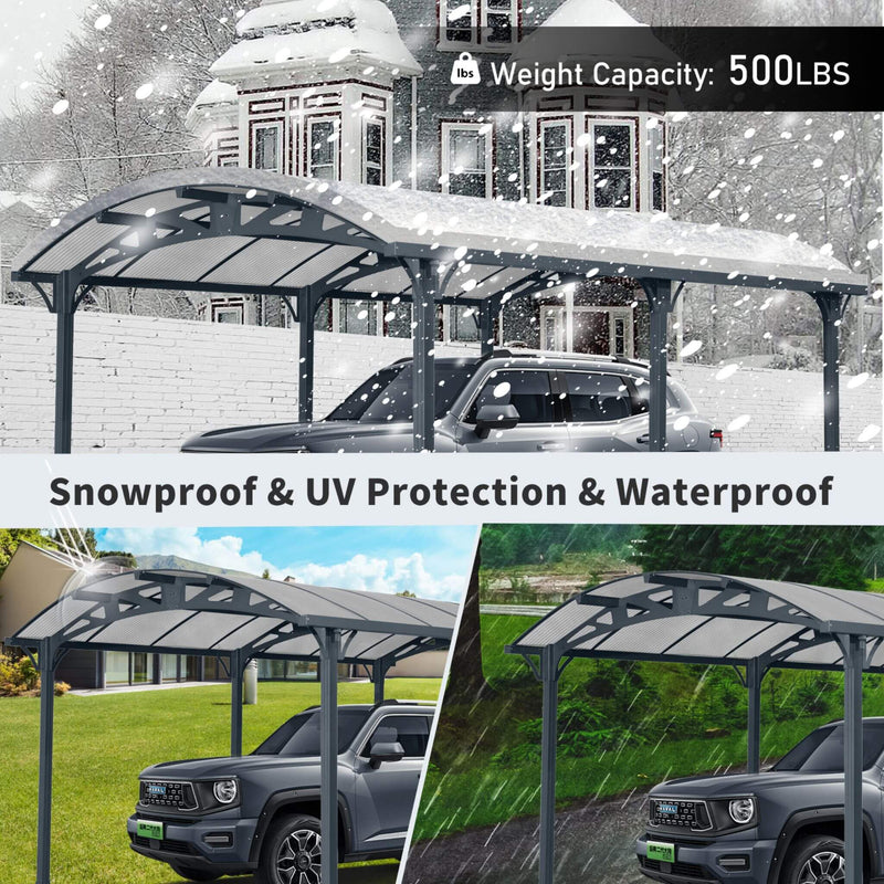 [12X16FT] Large Outdoor Aluminum Arch Carport With Polycarbonate Panels (SAK65820) - Saksby Wholesale - Weather Resistant