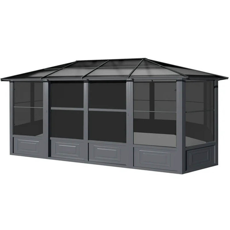 [12x18FT] Large Luxury Outdoor All-Season Aluminum Solarium Sunroom With Polycarbonate Hardtop And Sliding Doors (SAK35948)