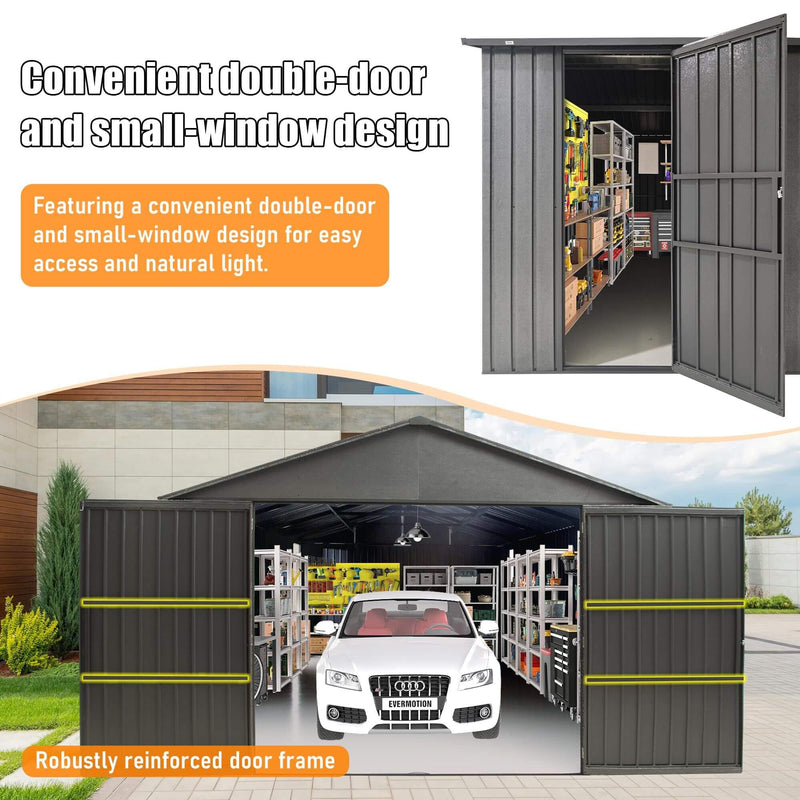 [12X20FT] Extra Large Outdoor Heavy Duty Metal Garage Shed With Lockable Doors (SAK14093) - Saksby Wholesale - Features View