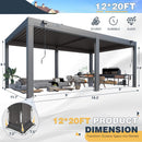 [12X20FT] Gray Louvered Aluminum Pergola With Adjustable Roof And Pull-Down Screens (SAK46817) - Saksby Wholesale - Dimensions