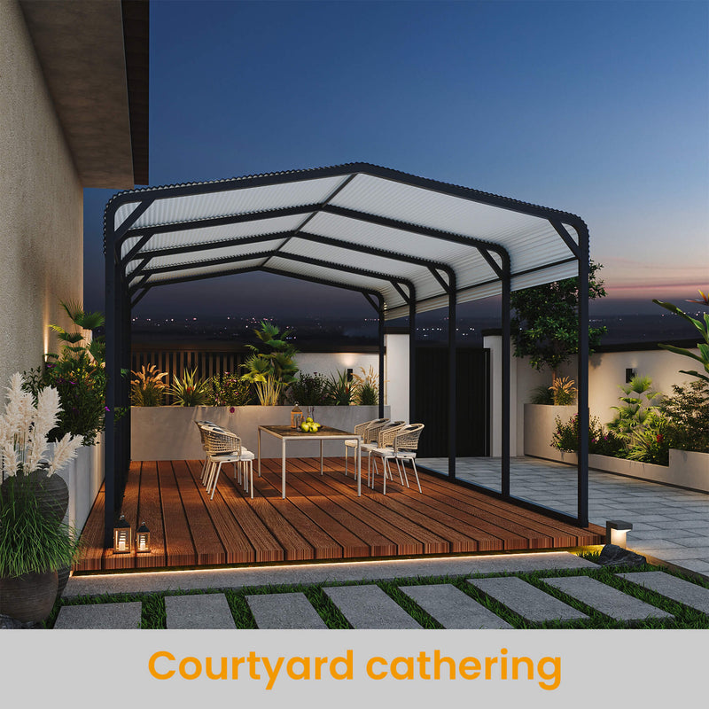 [12X20FT] Alora Heavy-Duty All-Weather Metal Carport With Reinforced Support Base (SAK97381)