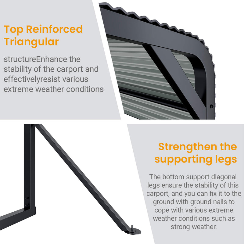 [12X20FT] Alora Heavy-Duty All-Weather Metal Carport With Reinforced Support Base (SAK97381)