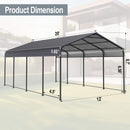 [12X20FT] Heavy Duty Metal Carport With Galvanized Steel Roof For Car, Boats And Trucks, Gray (SAK95562) - Saksby Wholesale - Dimensions