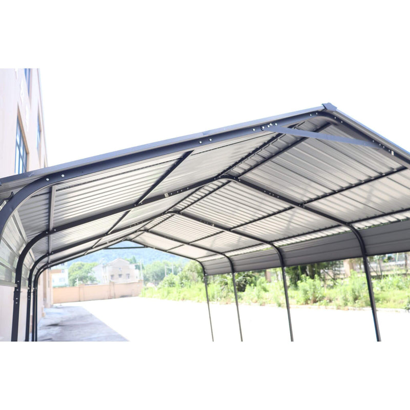 [12X20FT] Heavy Duty Metal Carport With Galvanized Steel Roof For Car, Boats And Trucks, Gray (SAK95562) - Saksby Wholesale - Galvanized Steel