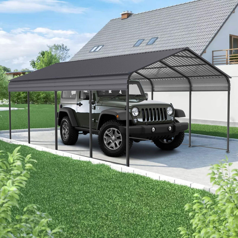 [12X20FT] Heavy Duty Metal Carport With Galvanized Steel Roof For Car, Boats And Trucks, Gray (SAK95562) - Saksby Wholesale - Lifestyle