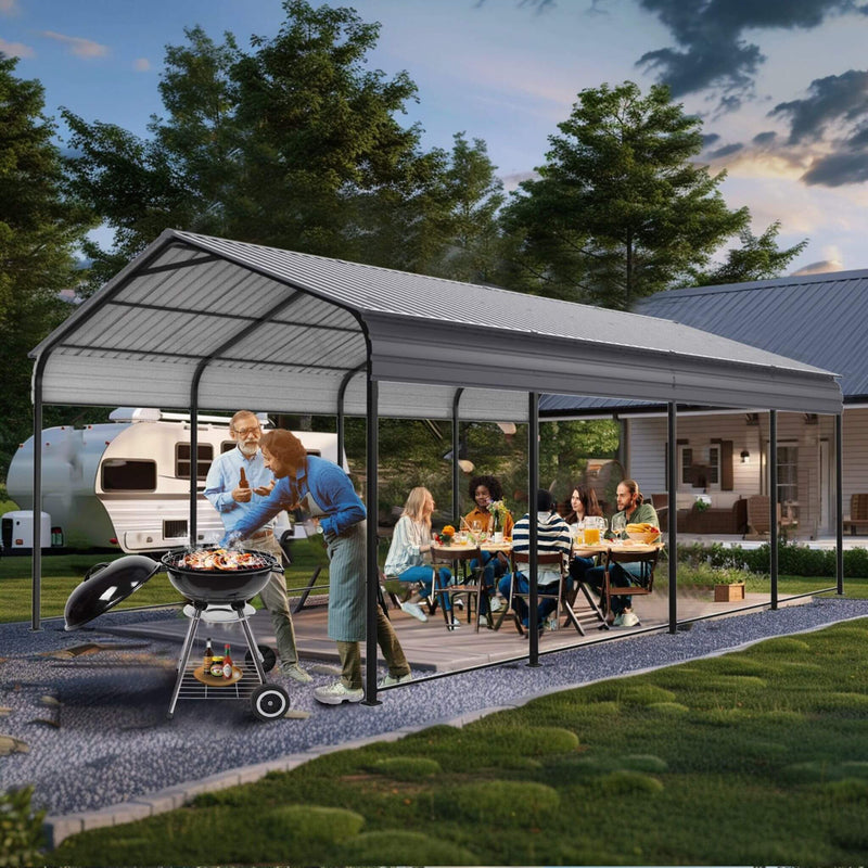 [12X20FT] Heavy Duty Metal Carport With Galvanized Steel Roof For Car, Boats And Trucks, Gray (SAK95562) - Saksby Wholesale - Outdoor Lifestyle