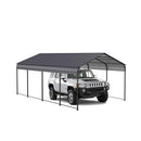 [12X20FT] Heavy Duty Metal Carport With Galvanized Steel Roof For Car, Boats And Trucks, Gray (SAK95562) - Saksby Wholesale - With Car Side View