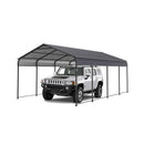 [12X20FT] Heavy Duty Metal Carport With Galvanized Steel Roof For Car, Boats And Trucks, Gray (SAK95562) - Saksby Wholesale - With Car In White Background