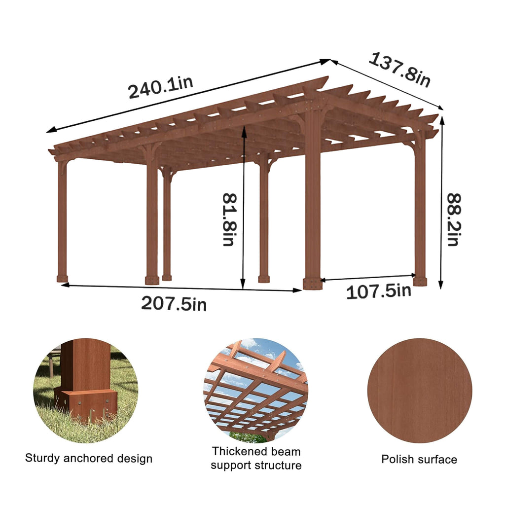 [12X20FT] Outdoor Cedar Wood Patio Pergola With Slatted Trellis Roof (SAK92150) - Saksby Wholesale - Dimensions