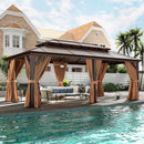 [12X20FT] Alora Premium Aluminum Outdoor Polycarbonate Hardtop Gazebo With Netting & Curtains (SAK36580) - Saksby Wholesale - Beside Pool Day View