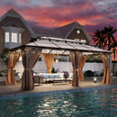 [12X20FT] Alora Premium Aluminum Outdoor Polycarbonate Hardtop Gazebo With Netting & Curtains (SAK36580) - Saksby Wholesale - Beside Pool Night View