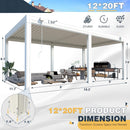 [12X20FT] White Louvered Aluminum Pergola With Adjustable Roof And Pull-Down Screens (SAK46817) - Saksby Wholesale - Dimensions
