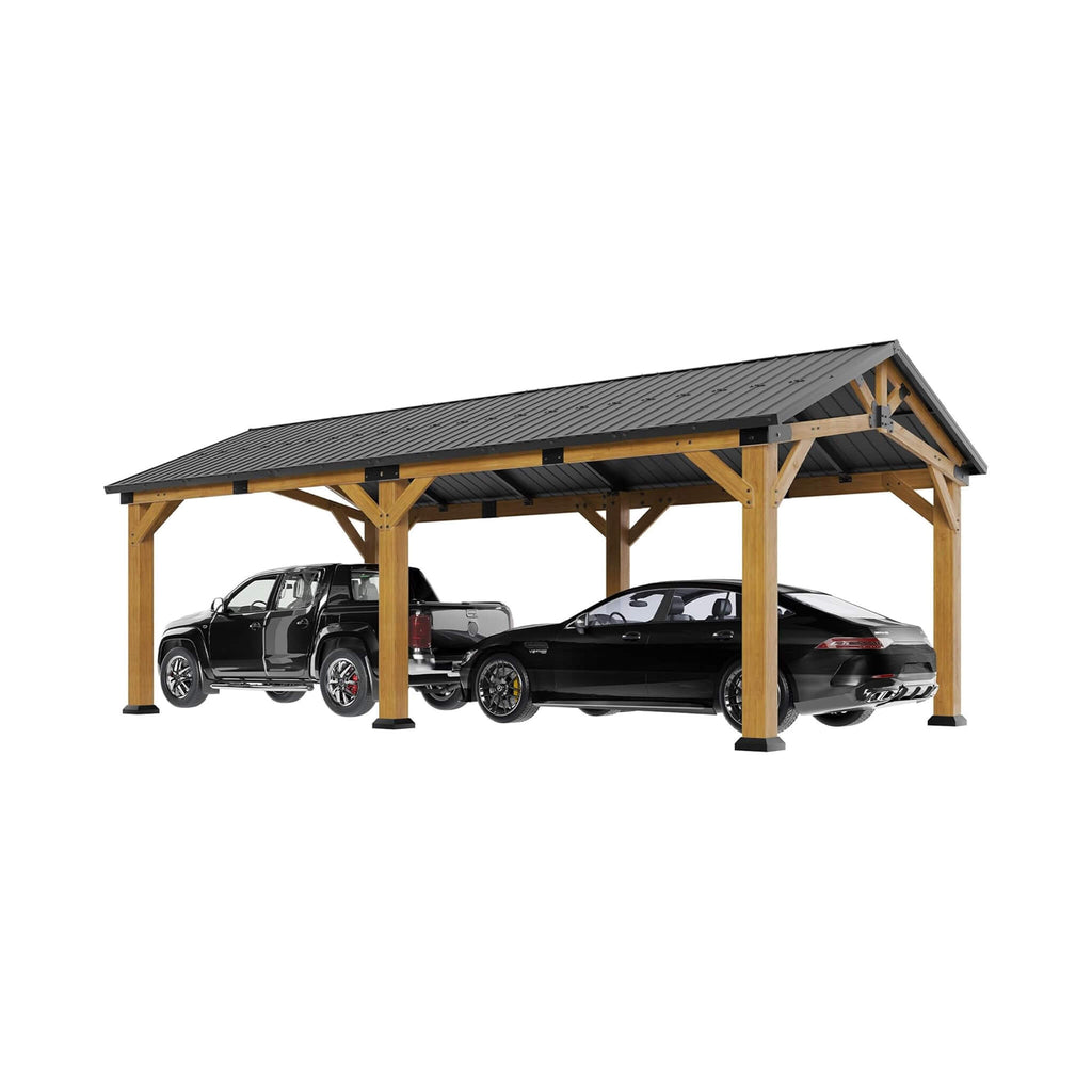 [12X24FT] Alora Large Heavy-Duty Outdoor Cedar Wood Hardtop Carport With Galvanized Steel Roof (SAK48392)