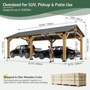 [12X24FT] Alora Large Heavy-Duty Outdoor Cedar Wood Hardtop Carport With Galvanized Steel Roof (SAK48392)