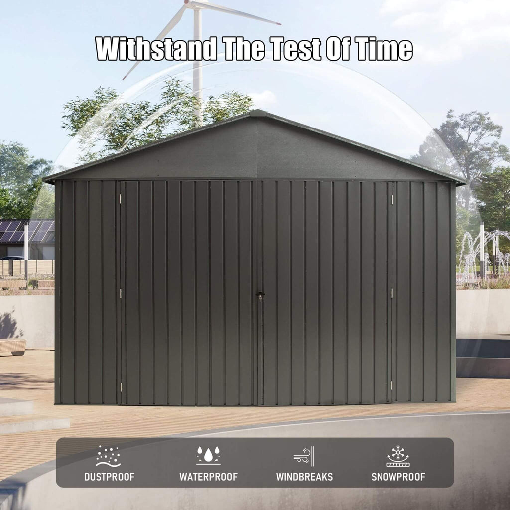 [12X25FT] Alora Extra Large Heavy Duty Outdoor Metal Carport Garage Shed With Lockable Double Hinged Doors (SAK34153) - Saksby Wholesale - All-Weather Resistant
