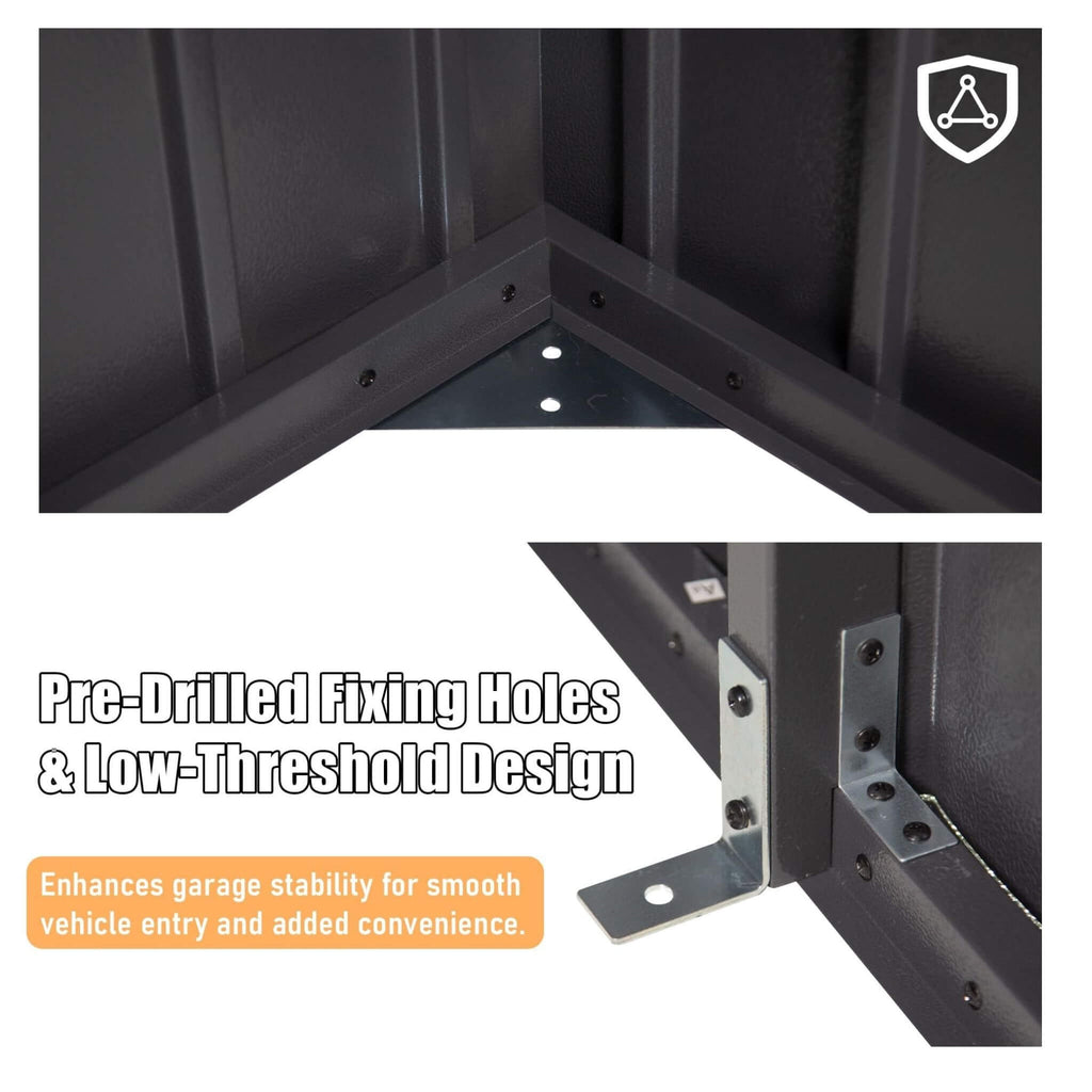 [12X25FT] Alora Extra Large Heavy Duty Outdoor Metal Carport Garage Shed With Lockable Double Hinged Doors (SAK34153) - Saksby Wholesale - Fixing Holes Design