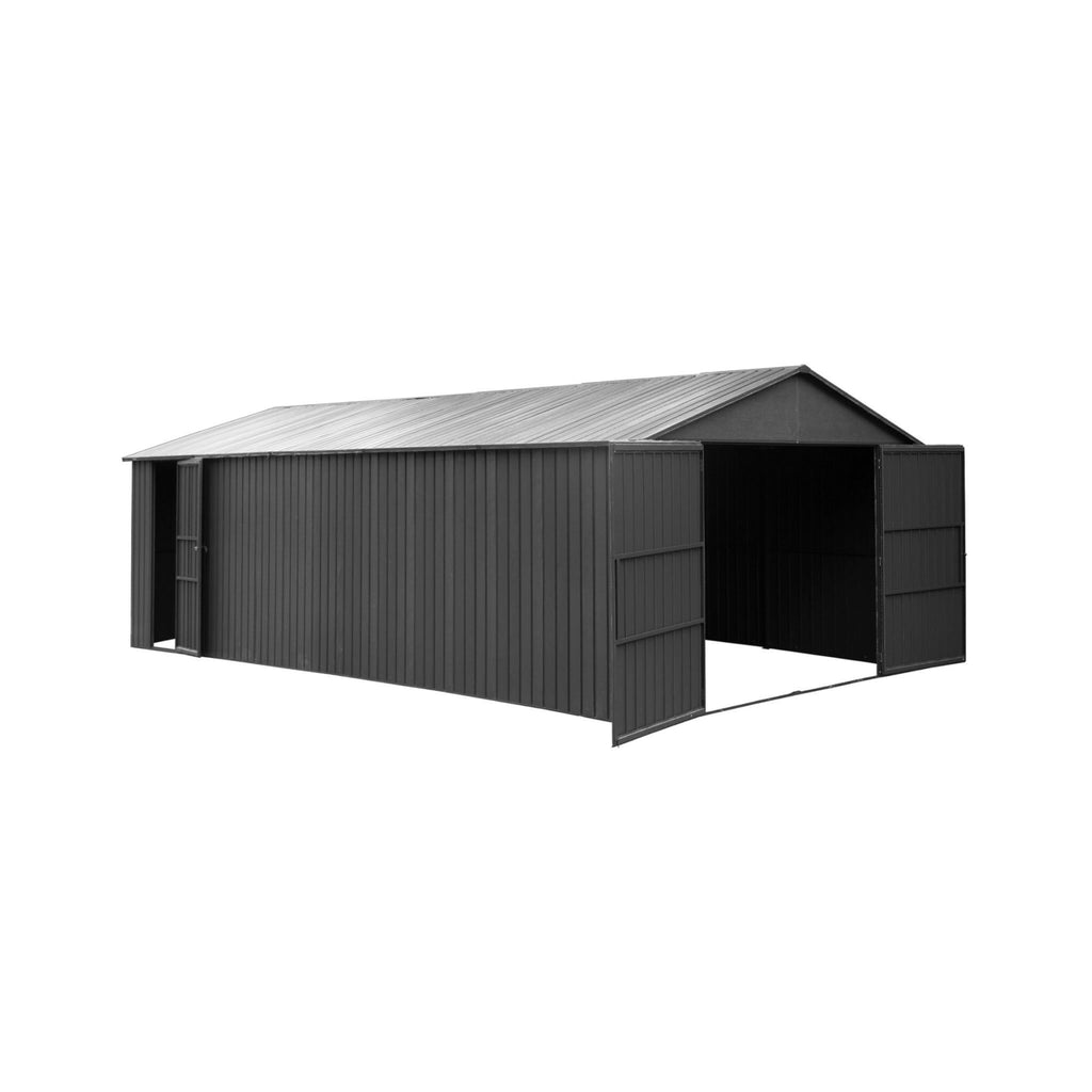 [12X25FT] Alora Extra Large Heavy Duty Outdoor Metal Carport Garage Shed With Lockable Double Hinged Doors (SAK34153) - Saksby Wholesale - Side View