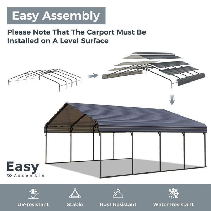 [12x25FT] Heavy Duty Extra Large Multi Vehicle Carport Kit With Galvanized Steel Roof (SAK37514) SAKSBY - Assembly View