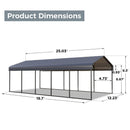 [12x25FT] Heavy Duty Extra Large Multi Vehicle Carport Kit With Galvanized Steel Roof (SAK37514) SAKSBY - Dimensions View