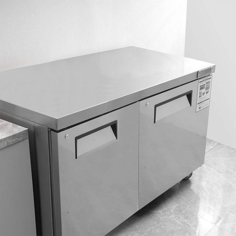 12.9 Cu.Ft 2 Door Commercial Stainless Steel Worktop Undercounter Refrigerator, 48" (SAK13725) - Saksby Wholesale - Right View