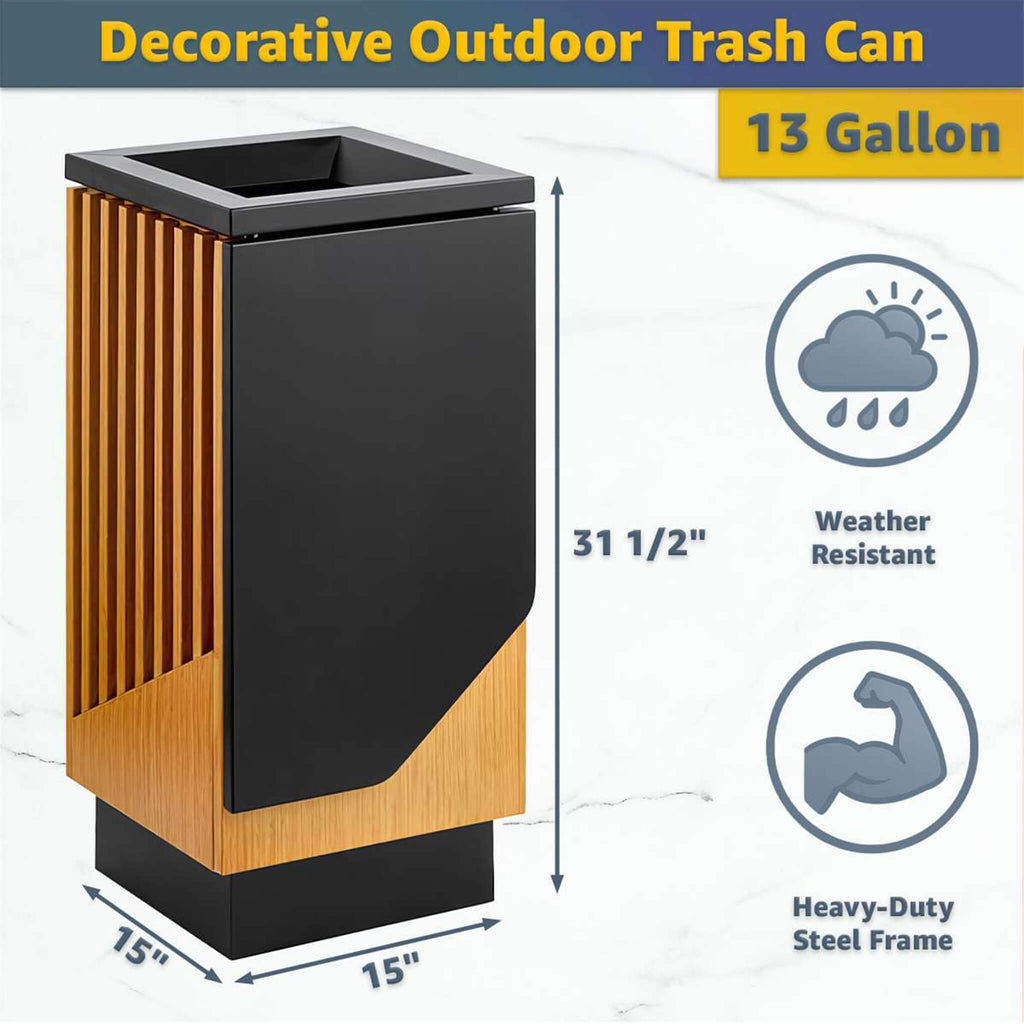 13-Gallon Commercial Outdoor Square Decorative Trash Can (SAK30467) - Saksby Wholesale - Dimensions