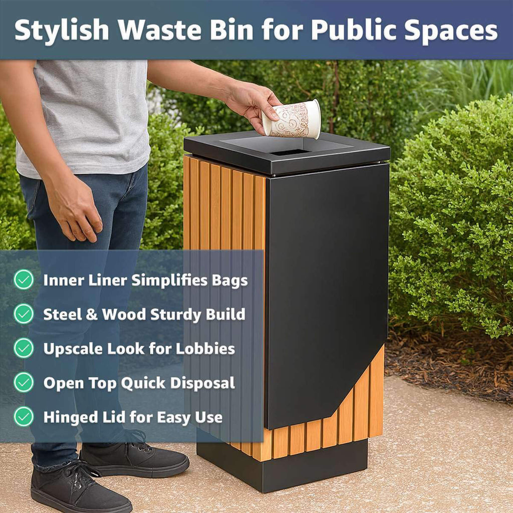 13-Gallon Commercial Outdoor Square Decorative Trash Can (SAK30467) - Saksby Wholesale - Features