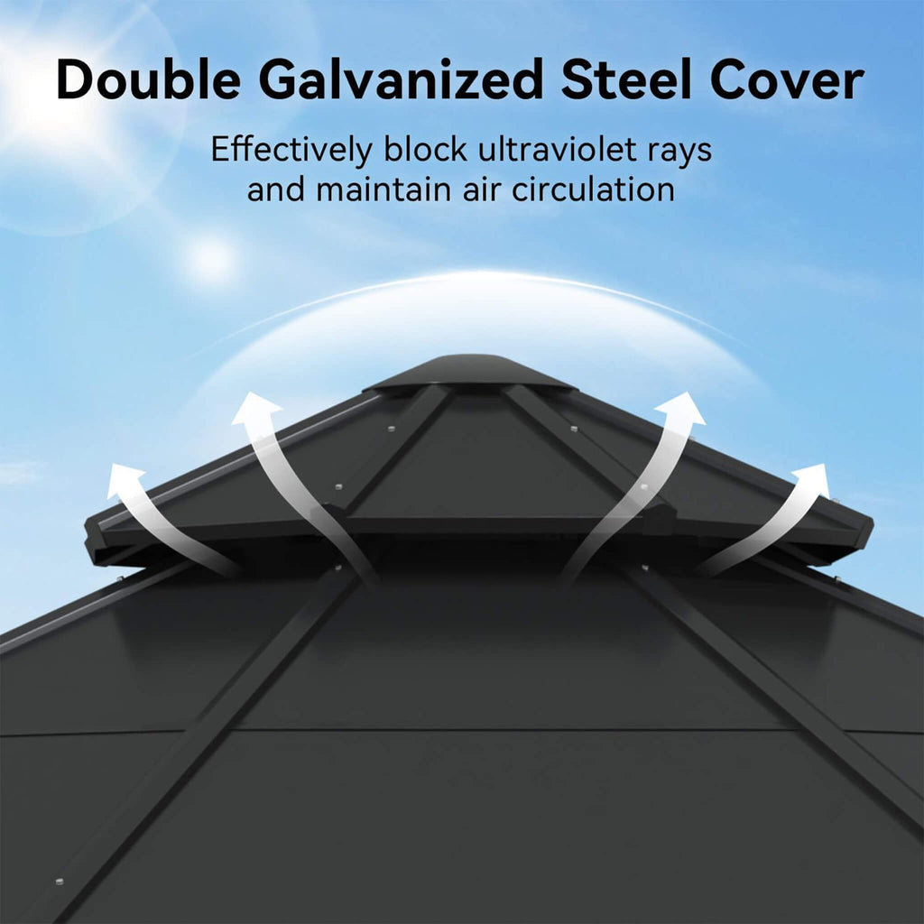 [13X13FT] Alora Cedar Wood Galvanized Steel Octagonal Hardtop Double Roof Gazebo (SAK17468) - Saksby Wholesale - Double Galvanized Steel Cover
