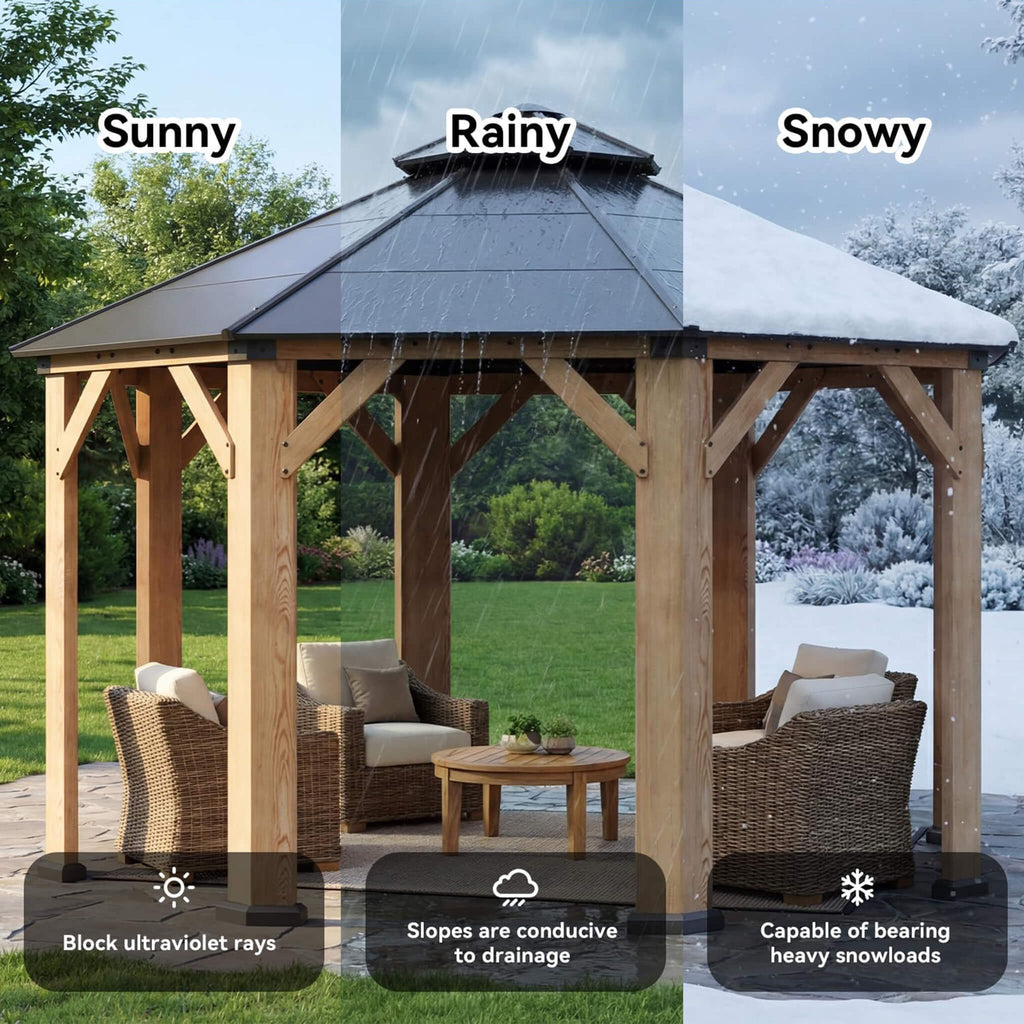 [13X13FT] Alora Cedar Wood Galvanized Steel Octagonal Hardtop Double Roof Gazebo (SAK17468) - Saksby Wholesale - Seasonal