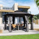 [13X15FT] Hardtop Hexagonal Gazebo With Curtains And Netting (SAK60713) - Saksby Wholesale - Gray Lifestyle On Patio Daytime