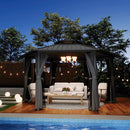[13X15FT] Hardtop Hexagonal Gazebo With Curtains And Netting (SAK60713) - Saksby Wholesale - Gray Lifestyle On Patio Night Time