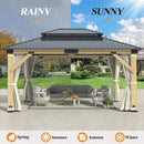 [13X15FT] Outdoor Wooden Double-Top Gazebo With Curtains (SAK60781) - Saksby Wholesale - All-Season Resistant