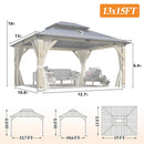 [13X15FT] Outdoor Wooden Double-Top Gazebo With Curtains (SAK60781) - Saksby Wholesale - Dimensions
